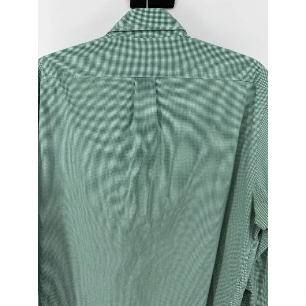 J Crew Slim Fit Gingham‎ Button Down Shirt Green White Men's Size L